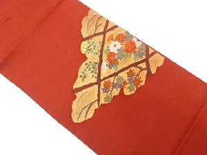 雲取りに秋草模様織り出し　袋帯